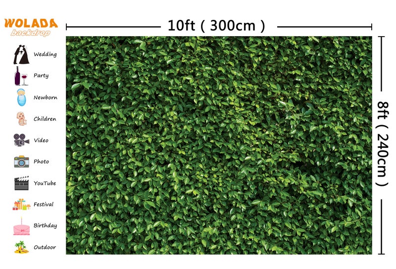 WOLADA Green Leaves Wall Photography Backdrop Nature Scenery Background for Photo Studio Wedding Birthday Party Baby Shower Outdoor Theme Events Props 10x8FT 10923 - Image 4
